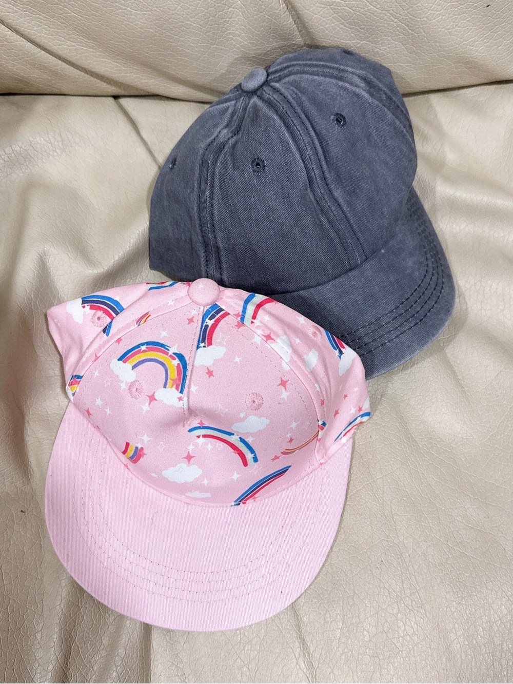 Pink Rainbow Kids Baseball Cap + Charcoal Grey Cap - Set of 2
